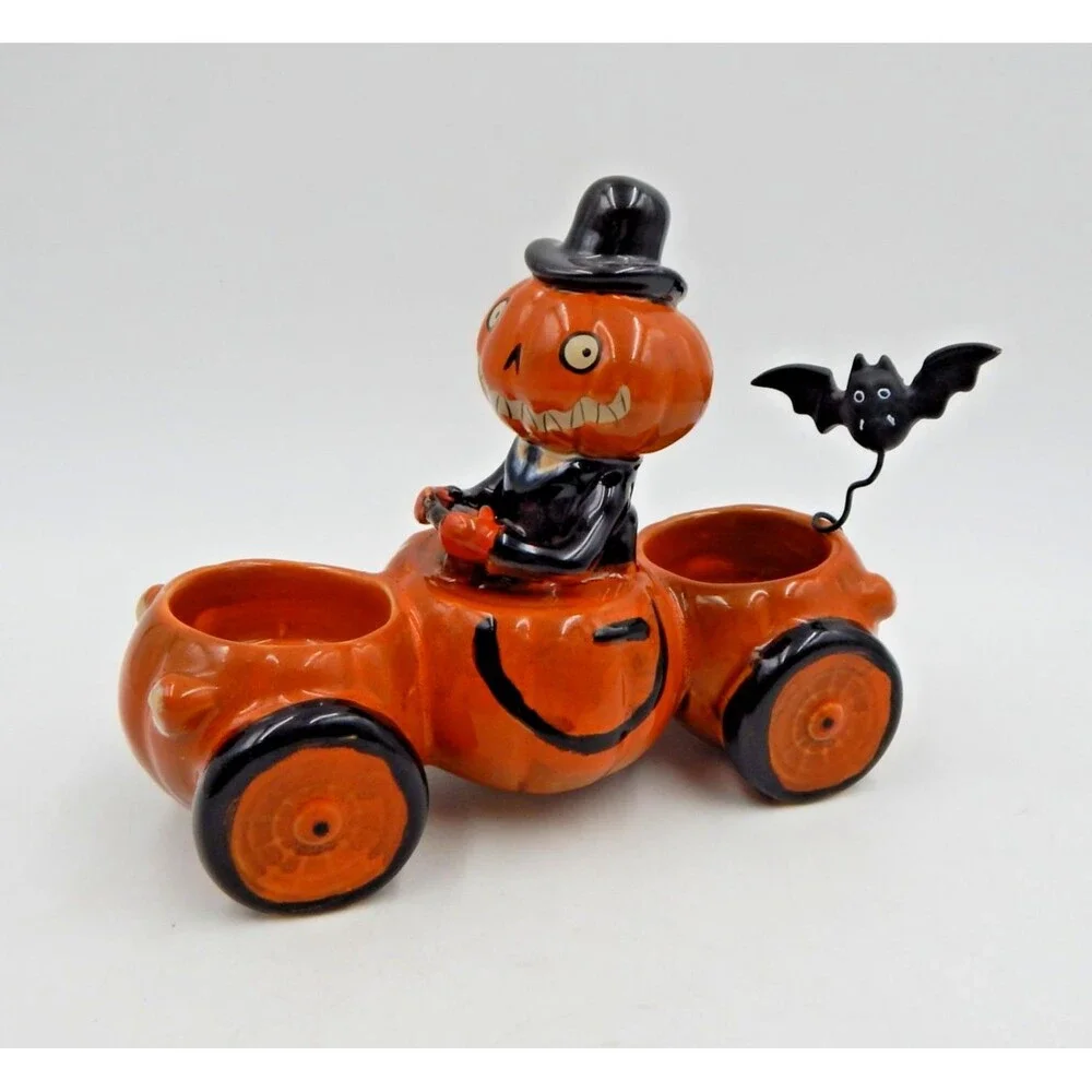 Yankee Candle 2011 Pumpkin Anthropomorphic Driving Car Double Tealight Holder